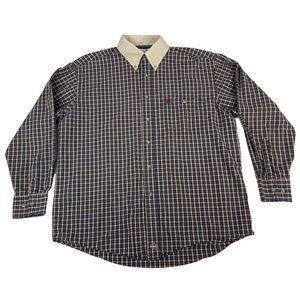 Wrangler PBR Men's Long Sleeve Rodeo Shirt Blue Red Cream Western No Size Tag